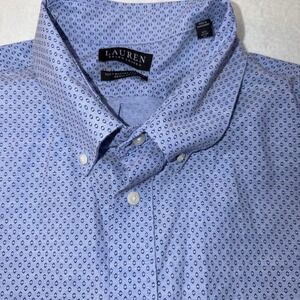 Lauren Ralph Lauren Black Label Shirt Men 2XL Soft Washed Stretch Blue Geometric
